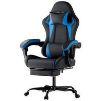 silla gaming ergonomica con respaldo reclinable y reposabrazos articulados pvc negro y azul