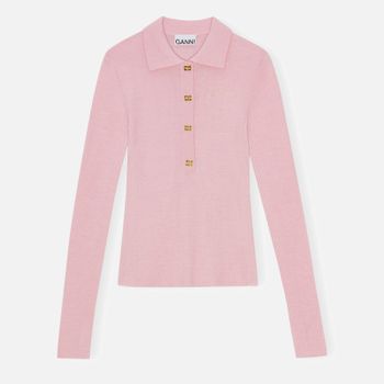 Ganni Ribbed Merino Wool Polo - M