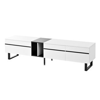 Mueble De Tv Blanco De 180 Cm Con Compartimento Abatible Y Estantes Abiertos