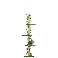 pawhut arbol para gatos del suelo al techo 37x21x202-242 cm con altura ajustable 4 plataformas de cesped artificial verde   aosom espana
