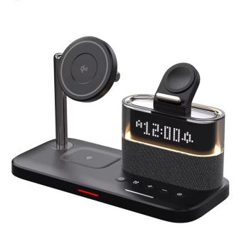 C09 15W cargador inalámbrico magnético 5 en 1 con luz RGB, pantalla digital, soporte de carga inalámbrica rápida para te