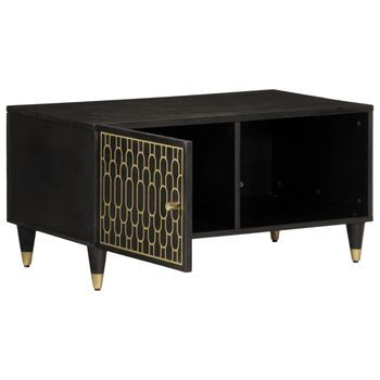 Mesa De Centro 50x80x40 Cm Madera Maciza De Mango Con Acabado Negro, Madera Trabajada - Negro
