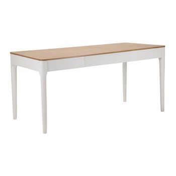 Mesa De Comedor Rectangular De Madera Blanca Y Marrón Cm 180x90x80