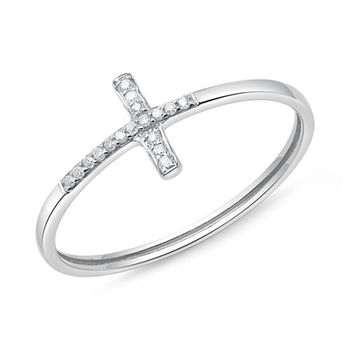 14 quilates anillo de oro blanco cruz 17 diamantes