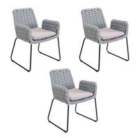 silla de jardin con reposabrazos de mimbre balero gris claro - lote de 3