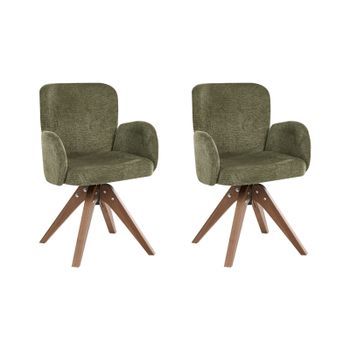 Conjunto De 2 Sillas De Comedor Giratorias Con Reposabrazos Patas De Madera Verde Jean