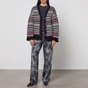 Ganni Striped Boxy Wool-Blend Cardigan - L