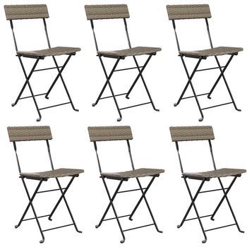 Pack 6 Uds Sillas Cafetería Plegables Acero Y Ratán Sintético Gris