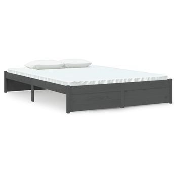 Cama Matrimonial | Cama Para Adultos | Estructura De Cama De Madera Maciza Gris 140x200 Cm