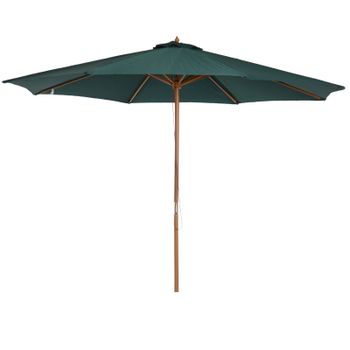 Outsunny Sombrilla Ø300x250 cm Parasol Verde con Poste de Madera y Sistema de Poleas para Jardín Patio Terraza   Aosom España