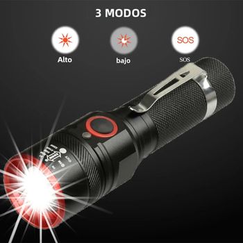 Linterna Led XM-L T6 recargable por USB, linterna con zoom, resistente al agua para luz de Camping de aluminio de alta calidad, batería 18650