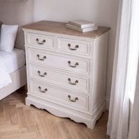comoda de 5 cajones de pino y mdf crema