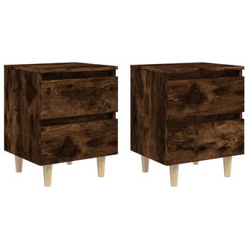 Pack 2 Uds Mesitas De Noche | Mesa Auxiliar | Mesilla Patas Madera Roble Ahumado 40x35x50 Cm