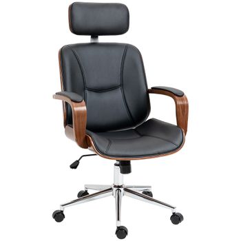 Vinsetto Silla de Oficina de Cuero PU Basculante con Reposacabezas Extraíble Altura Ajustable 63x62x110-120 cm Negro   Aosom España