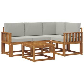 Conjunto De Sofás De Exterior 5 Piezas | Mueble De Jardín Gris Natural Y Claro