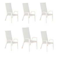 pack 6 sillones de jardin con textilene reforzado  aluminio y textilene color blanco envejecido 112x65x56