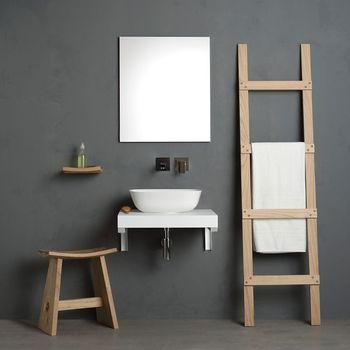Mueble De Baño Suspendido De 60cm, Con Estante Blanca, Lavabo De Apoyo Y Espejo | Valentina