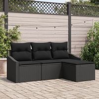 juego de sofa de jardin  de 4 piezas con cojines de poliratan negro v6130 unico  negro