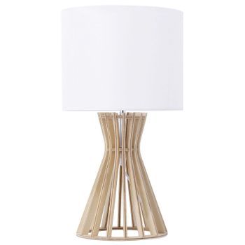 Lámpara De Mesa Pantalla De Madera Y Tela Blanca Estilo Contemporáneo Carrion