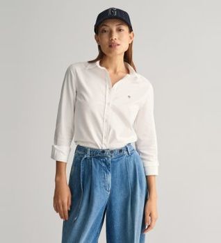 Gant para mujer. 4300141 Camisa Oxford Slim Fit elástica blanco (34), Algodón, Clásico, Manga larga