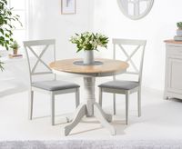 epsom 90cm oak and grey painted dining table with chairs with fabric seats - grey 2 chairs