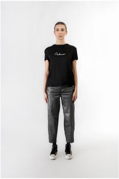 camiseta bimaterial con logo de purpurina black