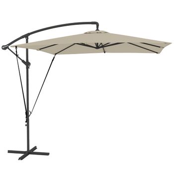 Outsunny Parasol Excéntrico 247x247 cm con Base Cruzada Manivela Funda Protectora y Cubierta Ajustable 247x247x264 cm Caqui