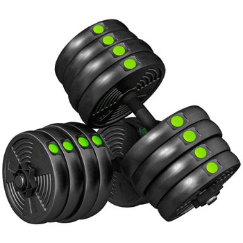 SPORTNOW Kit de Mancuernas 30kg 2 en 1 con Barra de Pesas Mango Antideslizante para Entrenamiento de Fuerza Negro Verde   Aosom España