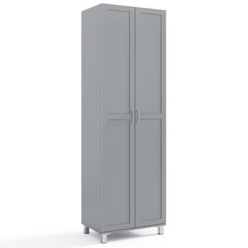 Costway Armario Alto de Almacenamiento con Doble Puerta Estante Ajustable y Diseño Antivuelco para Cocina Sala Estar Dormitorio Gris