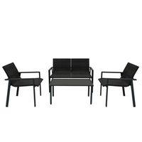 conjunto de muebles de patio 4 piezas de ratan negro con funda impermeable
