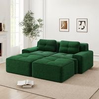 sofa modular de pana verde 2 plazas con otomana asiento profundo 74 cm sin montaje