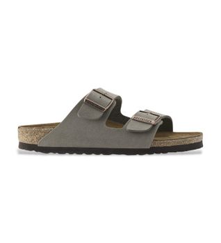Birkenstock para mujer. 151213 Sandalias Birko-Flor Nubuck Arizona Stone (Ajuste Estrecho) gris (38), Piel, Plano, Ninguno, Casual