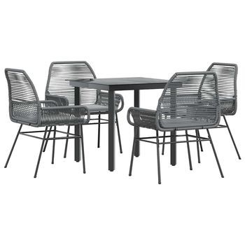 Juego Comedor Jardín 5 Pzas Cojines Ratán Sintético Vidrio Gris Cfw980982
