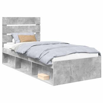 Cama Individual | Cama Para Adulto | Estructura De Cama Con Cabecera Gris Concreto 75 X 190 Cm