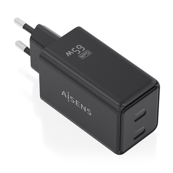 AISENS Cargador GaN 65W 2xUSB C PD3 0 QC4 0 Negro