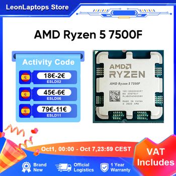PROCESADOR AMD Ryzen 5 7500F, CPU R5 7500F, hasta 5,0 GHz, 6 núcleos, 12 hilos, 32MB, zócalo de caché de juego, AM5, DDR5, 5200MHz, ordenador de escritorio