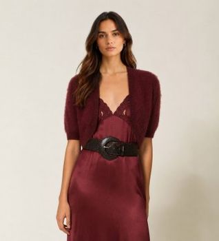 Twinset para mujer. 262TT3022 Bolero de mezcla de lana cepillada burdeos (S), Casual, Granate