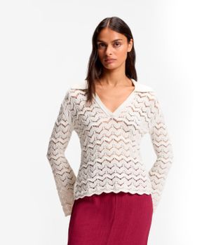 BOSS para mujer. 50565095 Jersey Folsena blanco (S), Casual, Ganchillo, Manga larga