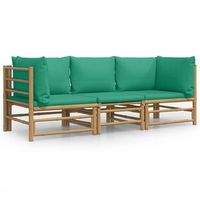 conjunto de muebles de jardin 3 uds  mesa y sillas bambu con cojines verde