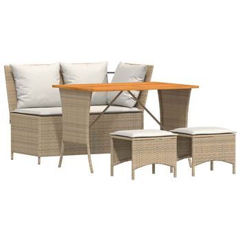 Set De Comedor Jardín Con Cojines 4 Pzas Ratán Sintético Beige Cfw551856
