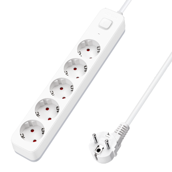Aigostar Regleta Enchufes, Alargador Enchufe de 5 Enchufes con Interruptor, Cable de 1,5 Metros, Blanco