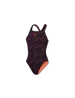 banador de natacion speedo mujer hyperboom allover medalist negromorado rojo