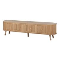 mueble de tv de 180 cm color roble cuatro puertas abatibles y patas de madera