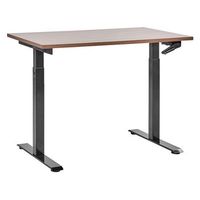 escritorio de altura regulable manualmente oficina moderna patas cuadradas  120 x 72 cm tablero madera oscura soporte de acero negro destines