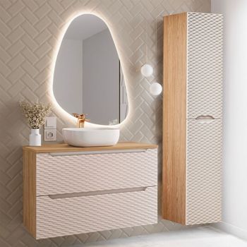 Conjunto de muebles con lavabo paneles de melamina y de mdf beige