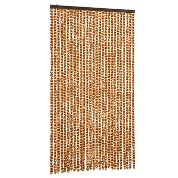 Cortina Antimoscas Chenilla Ocre Y Blanco 118x220 Cm Vidaxl