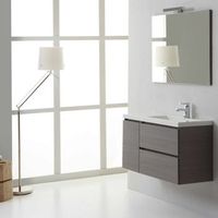 mueble de bano suspendido gris de 90 cm con 1 puerta y 2 cajones lavabo a la derecha espejo 90x70  manhattan