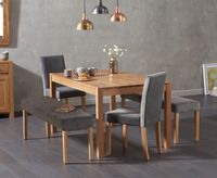 oxford 150cm solid oak dining table with mia large grey velvet benches and mia velvet chairs - grey 2 chairs
