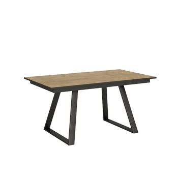 Mesa extensible 90x160/220 cm efecto madera roble natural, hierro