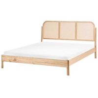 cama de madera estilo retro cabecero ratan sintetico 160 x 200 cm somier de listones marron claro archail